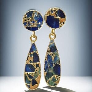 18k Gold Plated Artisan Mohave Turquoise Lapis Lazuli Earrings